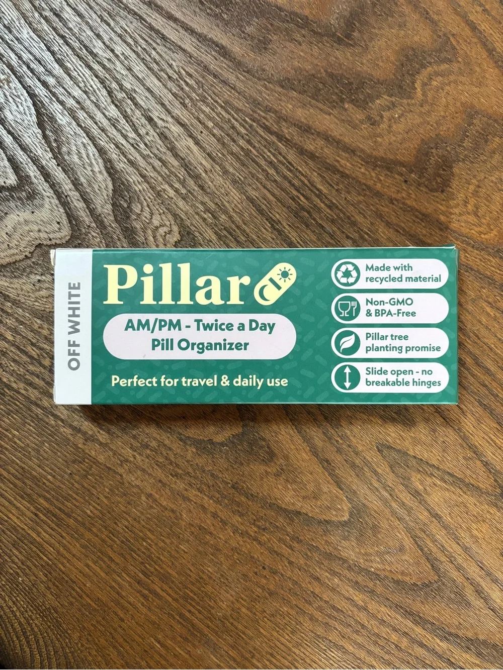 Pillar Off White AM/PM Twice-A-Day Pill Organizer